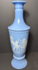Vintage Blue Milk Glass Jim Beam Decanter Vase Greek Warriors / Chariots 12