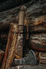 WILD BEAUTIFUL HANDMADE CARBON STEEL AXE WITH LEATHER SHEATH picture