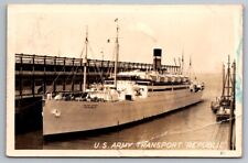 RPPC U.S. Army Transport Steamship Republic At Dock c1938 Real Photo Postcard picture