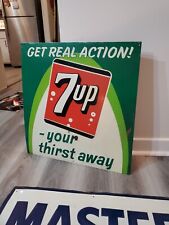 c.1950s Original Vintage  7up Your Thirst Away Sign Metal Embossed Real Action  picture