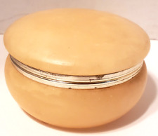 Vintage  Pink Alabaster Round Hinged Lidded Jewelry Trinket Box Italy picture