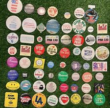 Vintage 80's Huge Lot Of 63 Button Pins Back Buttons Travel Funny picture