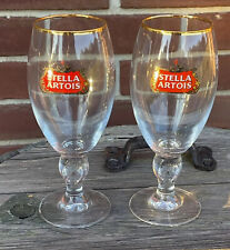 Stella Artois Gold Rimmed Beer Glasses Set Of 2  Stem Chalices 40 CL M18 Glasses picture