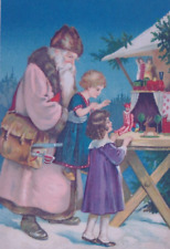 1910s Santa Claus Pink Robe Children Antique Vintage Christmas Postcard Germany picture