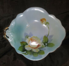 Noritaki CANDY, NUT, TRINKET DISH, Hand-painted yellow, Rose & Bud 1920-40s gild picture
