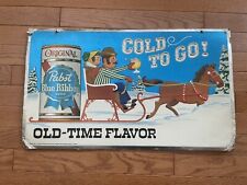 Pabst Blue Ribbon Vintage Beer Sign Snowmobile Horse Winter Snow Sleigh Rare picture
