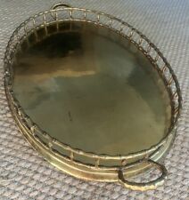 Vtg Brass Faux Bamboo Oval Serving Vanity Tray with Rails Hollywood Regency 23” picture