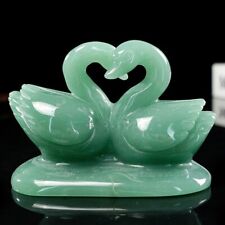 Double Swan Swan Green Aventurine Stone Carved Natural Crystal Statue Healing 4