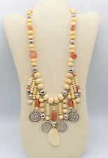 Vtg Native American Indian White Off Cream Charm Dangling Glass Pendant Necklace picture