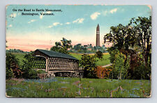 1913 Battle Monument Obelisk Covered Bridge Bennington VT PHOTOCHROM Postcard picture