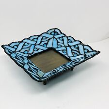 6-1/2” PartyLite Spring Water Square Candle Holder Tiffany Style Blue Glass picture