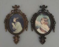 2 Vtg Ornate Metal Oval Picture Frames Girls Italy MCM Rococo 4x6 Victorian picture