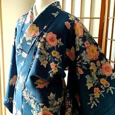 Japanese Crepe Kimono Pattern-Dyed Small Pattern Bingata Indigo Flower  picture