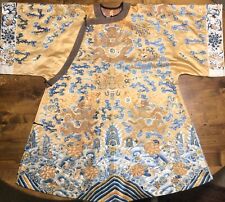 Antique QING Chinese Embroidered Silk DRAGON ROBE Yellow Gold Imperial Court picture
