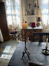 VTG Tall Wrought Iron Triple Candle Holder Spiral Twisted Hand Forged Rustic picture