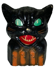 VINTAGE HALLOWEEN PAPER MACHE LANTERN - BLACK CAT ON A FENCE picture
