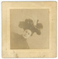Antique Circa 1880s Diamond 3.75X3.75 in Cabinet Card Woman Wearing Stunning Hat picture