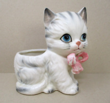 Vintage Cat Planter Kitsch Cute Baby Kitten Pink Bow Blue Eyes picture