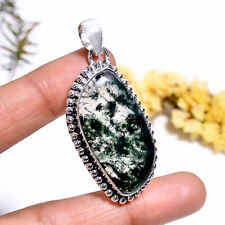 Moss Agate Vintage Handmade Jewelry.925 Silver Plated Pendant 2