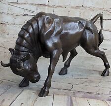 Large Magnificent Stock Market Bull Toro Bronze Sculpture Marble Base Statue Art picture