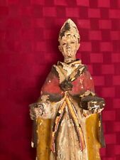 St.Nicholas with Real Eyes / Very Old Wood Carved Statue;  7” x  18” / 2.5 Lb picture