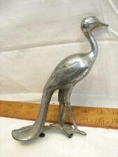 Vintage Early Fancy Peacock Bird Long Tail Hood Ornament Chrome Trim picture