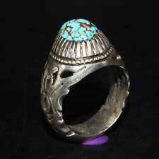 Large Antique Vintage Natural Turquoise Stone Silver Ring in Excellent Condition picture