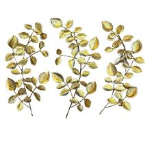 Vintage Mid Century Modern Copper Wire Brass Leaves Branches Wall Decor Lot of 3 picture