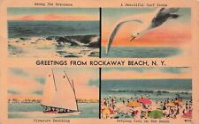 Rockaway Beach New York NY Yacht Sailing Surf 1940s Multi View Vtg Postcard E22 picture