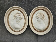 Two vintage high relief beautiful woman wall sculpture plaques hand finished 17