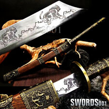 LONG HANDLE SWORD CHINESE EMPEROR BROADSWORD TIGER ENGRAVED CARBON STEEL BLADE  picture