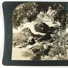 Woman Washing River Rocks Stereoview 1930s Keystone Rapids Stream Photo H1732 picture