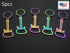 5 PCS Neon Rainbow Color Electric Guitar Shape Keychain Bottle Opener Music Gift picture