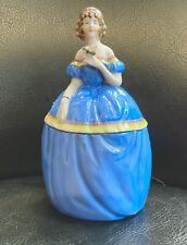 Half Doll Powder Jar Porcelain Dresser Box Figural Lady Blue picture