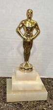 VTG Achievement Award Oscar Desk Trophy On 3 Tier Marble/Alabaster Base Dad Gift picture