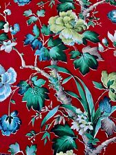 Oriental Garden on Imperial RED 1940's Barkcloth Era Vintage Fabric 16YDS Avail picture