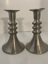 Vintage Pewter Candlesticks Aksel Holmsen Norway MCM 6” Weight 9.4 Oz Each picture