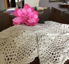 Sweet Vintage White Table Topper/Tablecloth with Crochet Lace 34x33 picture