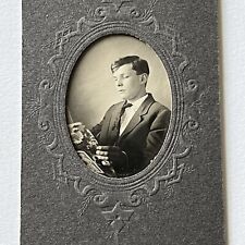 Antique Mounted Photograph Young Man Reading Book With Woman On Cover picture