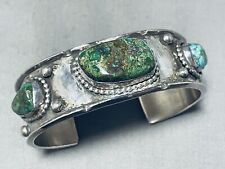 SPECTACULAR VINTAGE NAVAJO CARICO LAKE TURQUOISE STERLING SILVER BRACELET picture