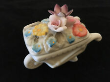 Vintage Lugene's Pill Wheelbarrow With Flowers Bisque Trinket Box Made In Japan picture