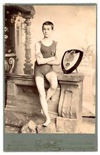 1890 DATED: SWIMMING CHAMPION VICTORIAN CABINET CARD -- SUPERB SPORTS ITEM picture