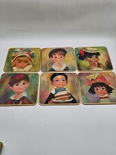 VINTAGE WIN-EL-WARE PLACEMATS/LARGE COASTERS BIG-EYED CHILDREN (SET OF 6) picture