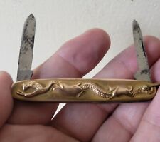SNAKE Pocket Knife Antique Vintage GOLD FILLED Ornate 2 Blades picture