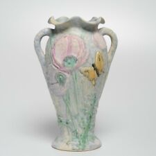Weller Ware Silvertone Art Pottery Vase Butterflies Flowers Vintage 1920s picture