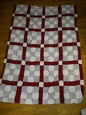Vintage Quilt Handmade Squares 74”x 54” Stitched Flowers Cotton * Fixer Upper * picture