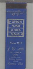 Matchbook Cover 1930s Merchant Industries JW Hill Hay & Straw Kenton, OH picture