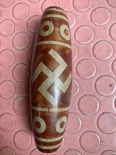 5.5 Inches Large Tibetan Old Agate Dzi *2Swastikas W/14Eyed* Prayer Bead/Statue picture
