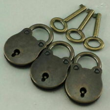 3 Pcs Old Vintage Antique Style Mini Padlocks Key Lock Bronze Retro Jewelry Lock picture