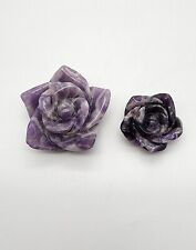 Dream Amethyst Set Of 2 Hand Carved Flowers Stunning  Mothers Day Gift  Amethys picture